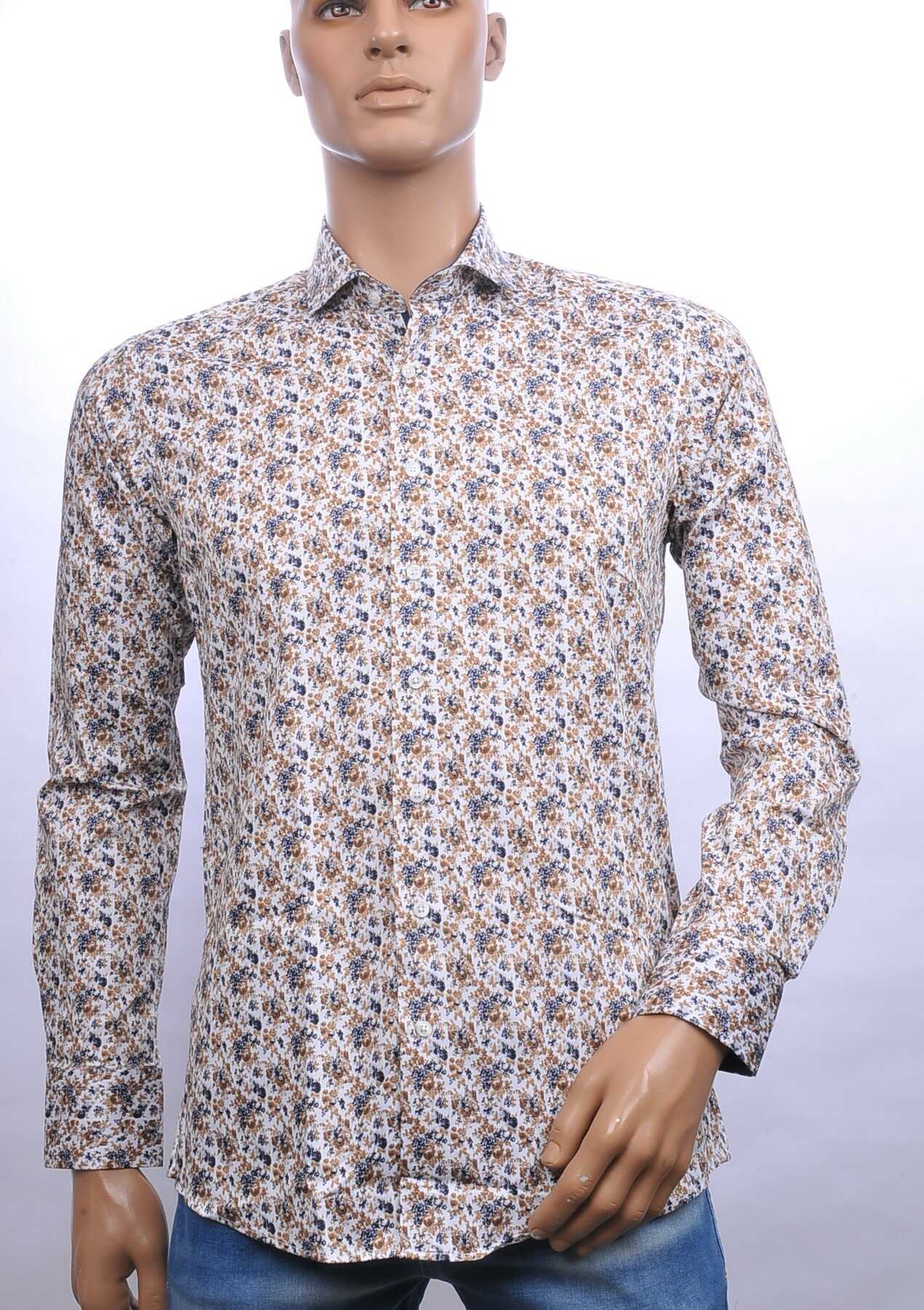 Corrino Italiaanse getailleerd slim fit allover bloemen dessin heren overhemd Bruin