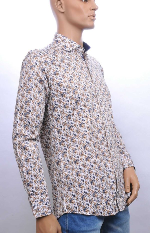 Corrino Italiaanse getailleerd slim fit allover bloemen dessin heren overhemd Bruin