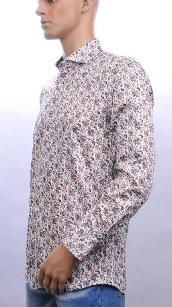 Corrino Italiaanse getailleerd slim fit allover bloemen dessin heren overhemd Bruin