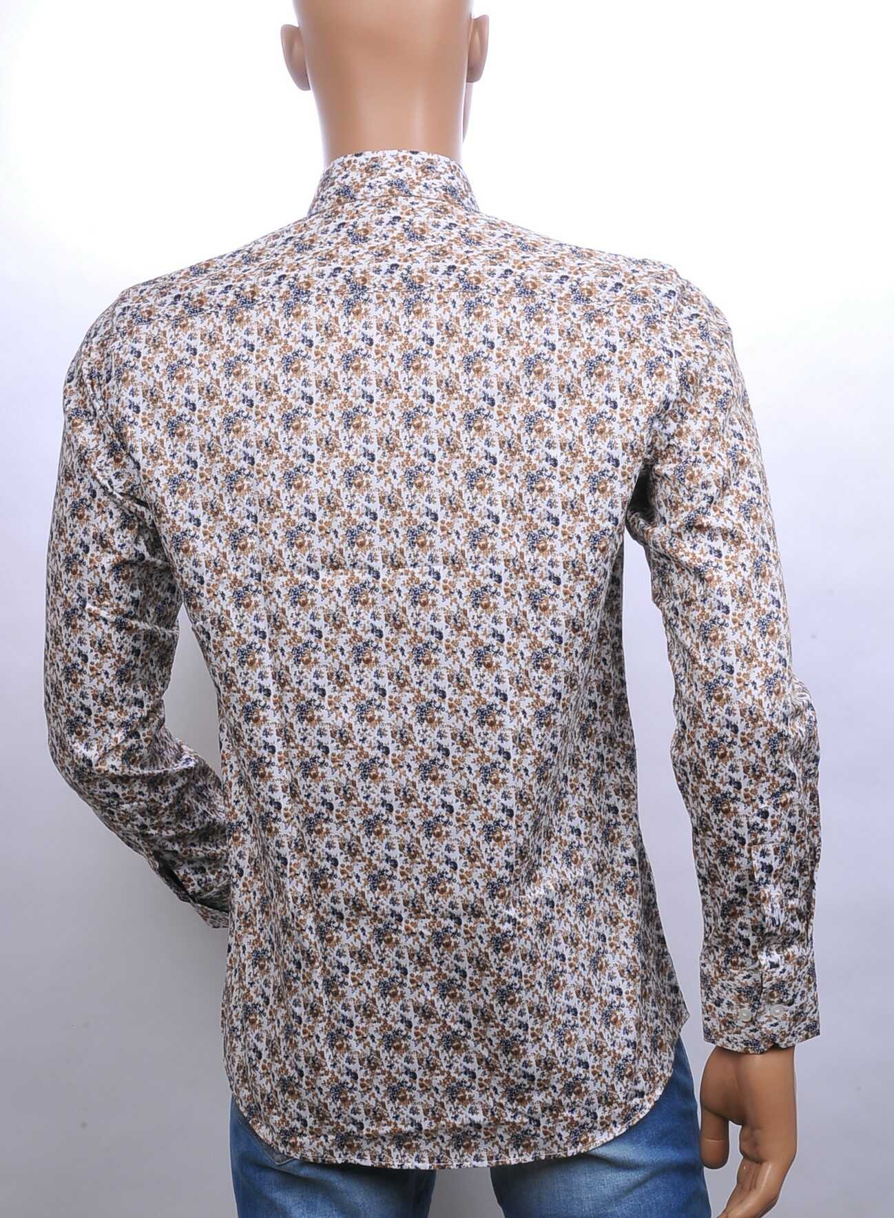 Corrino Italiaanse getailleerd slim fit allover bloemen dessin heren overhemd Bruin