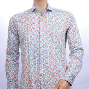 Corrino Italiaanse getailleerd slim fit allover bloemen dessin heren overhemd Oranje