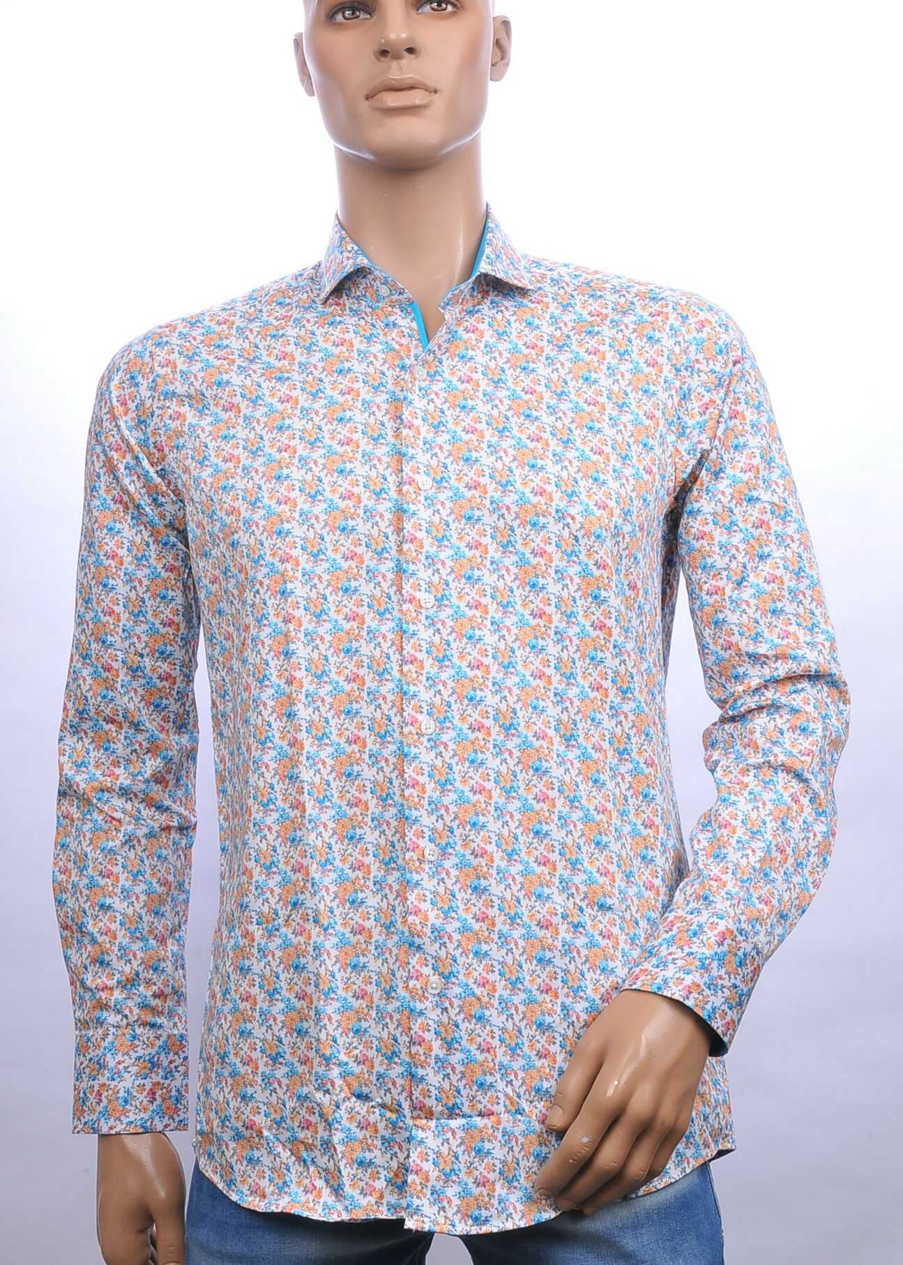 Corrino Italiaanse getailleerd slim fit allover bloemen dessin heren overhemd Oranje