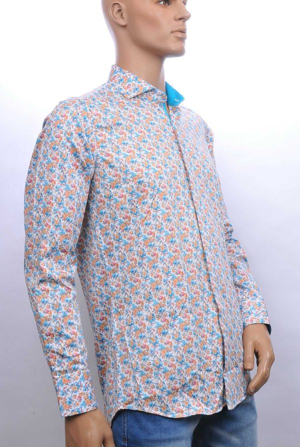 Corrino Italiaanse getailleerd slim fit allover bloemen dessin heren overhemd Oranje