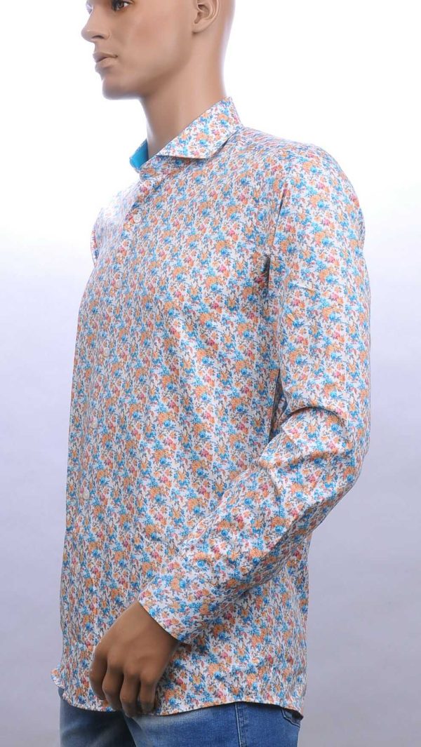 Corrino Italiaanse getailleerd slim fit allover bloemen dessin heren overhemd Oranje