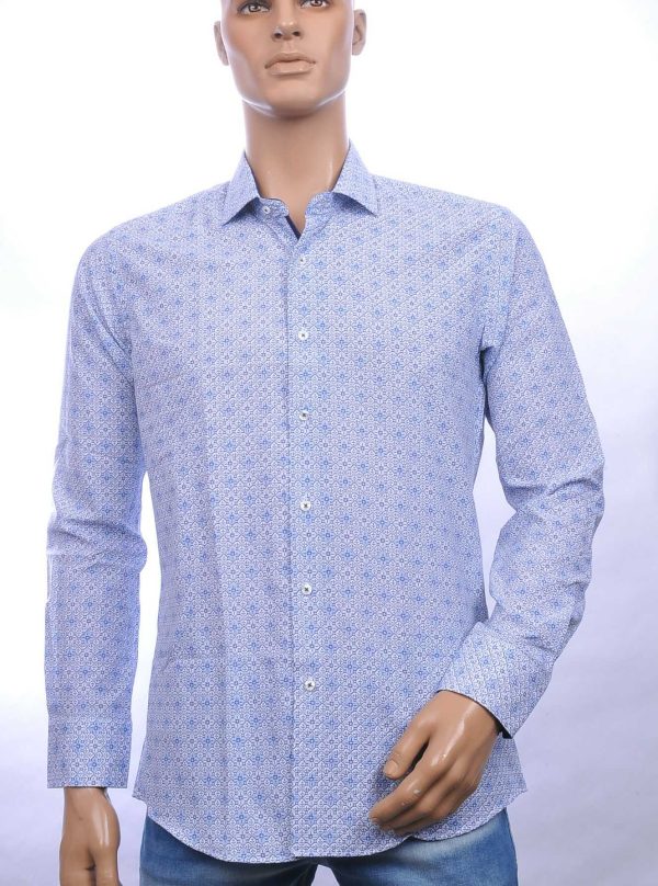 Corrino Italiaanse getailleerd slim fit allover bloemen dessin heren overhemd Wit