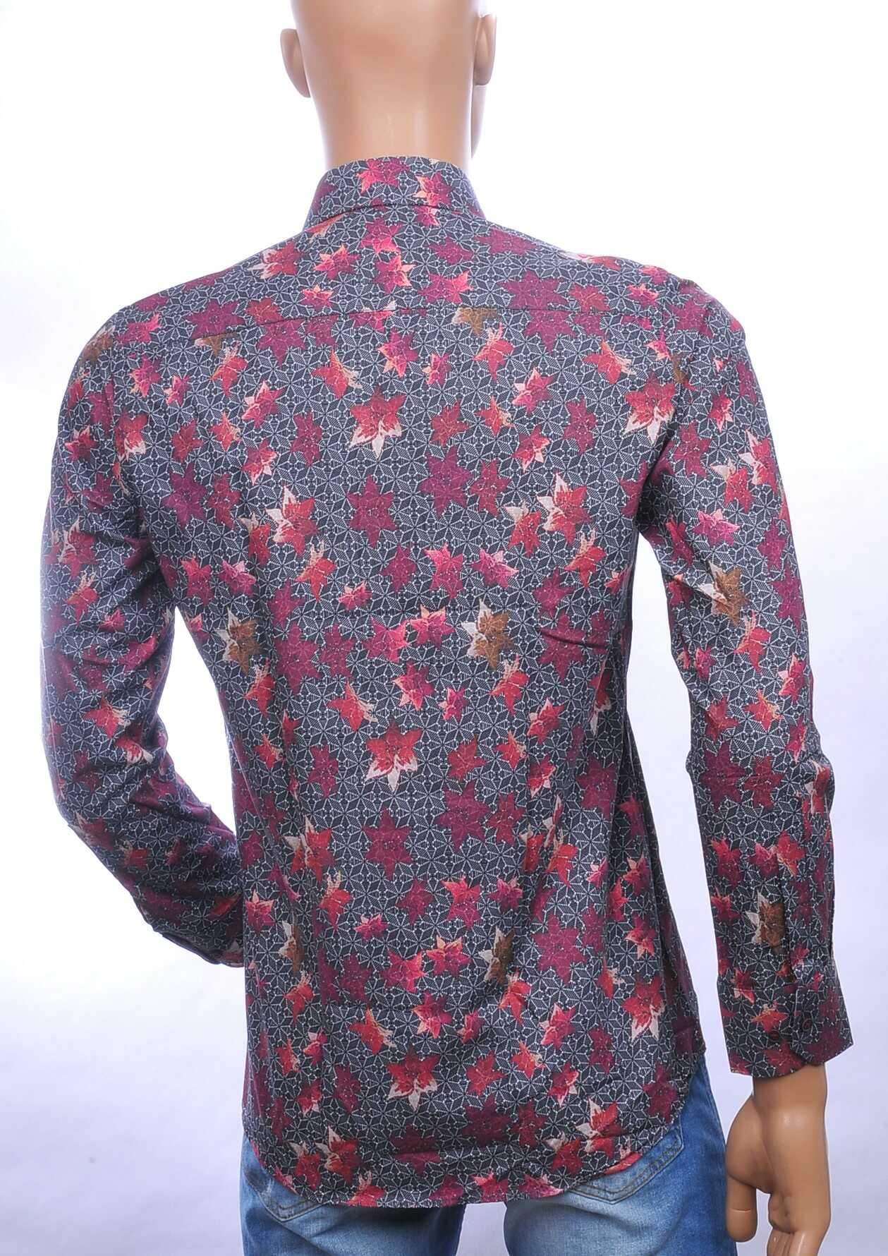 Corrino slim fit allover bladeren dessin heren overhemd Bordeaux