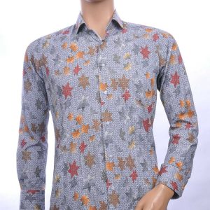 Corrino slim fit allover bladeren dessin heren overhemd Grijs