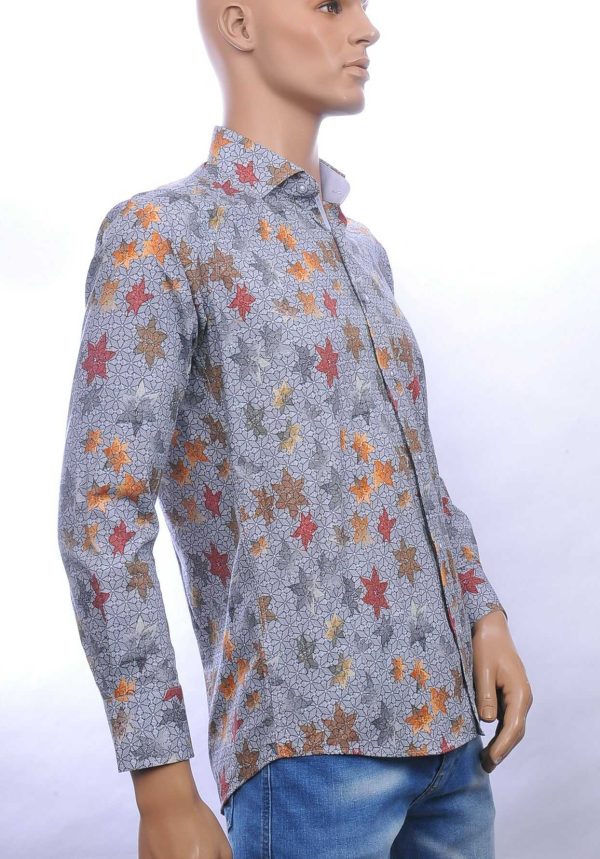 Corrino slim fit allover bladeren dessin heren overhemd Grijs