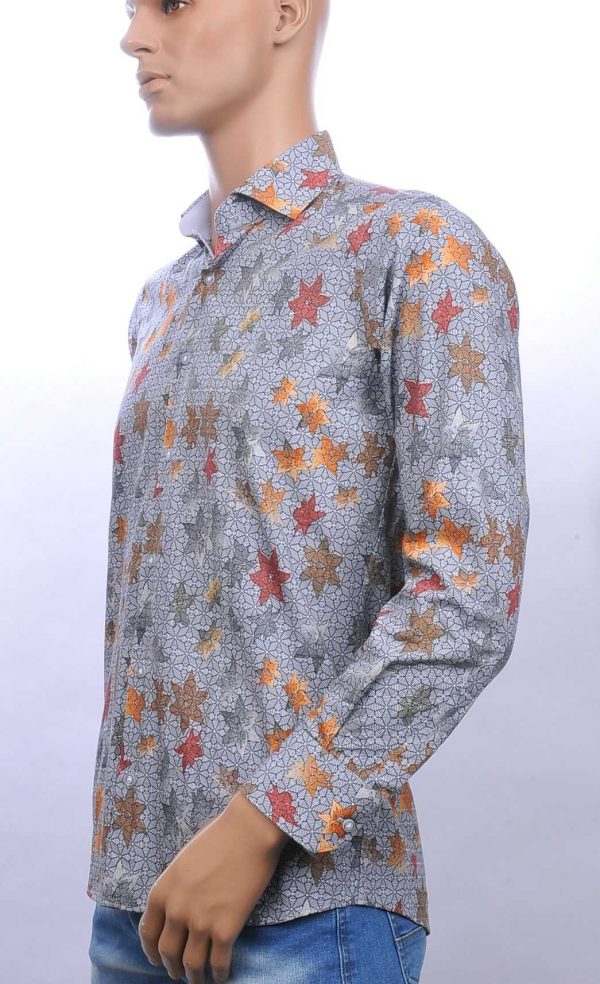 Corrino slim fit allover bladeren dessin heren overhemd Grijs