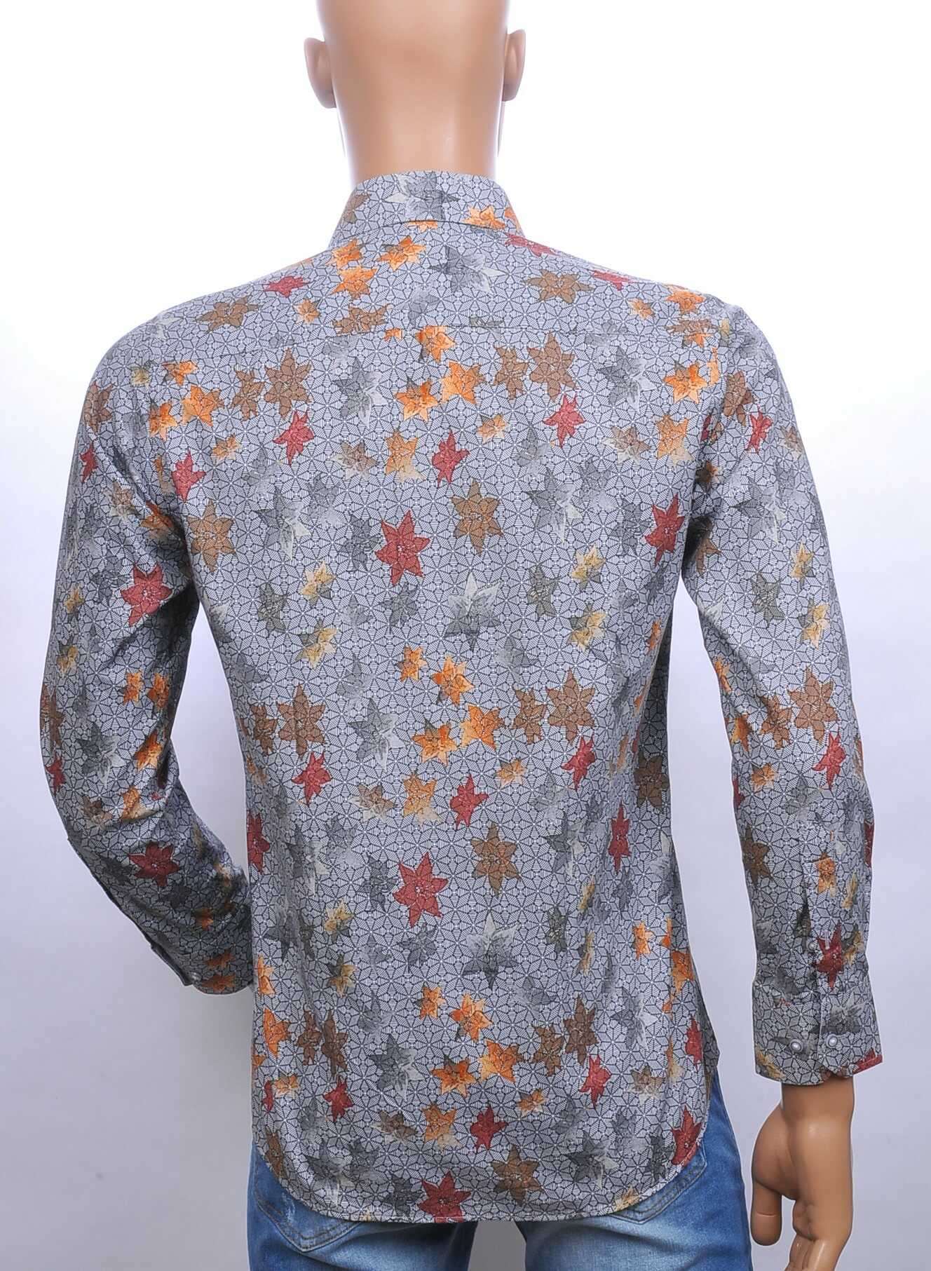 Corrino slim fit allover bladeren dessin heren overhemd Grijs