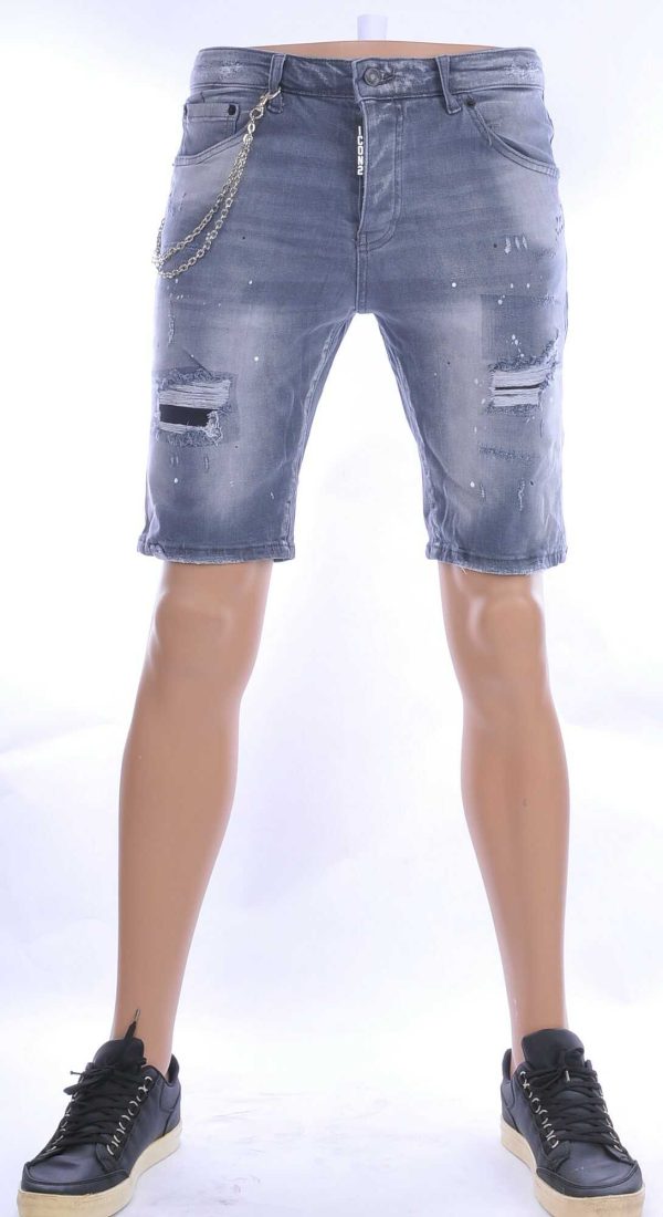 ICON2 hippie gescheurde slim fit heren korte spijkerbroek met verfvlekjes Grijs