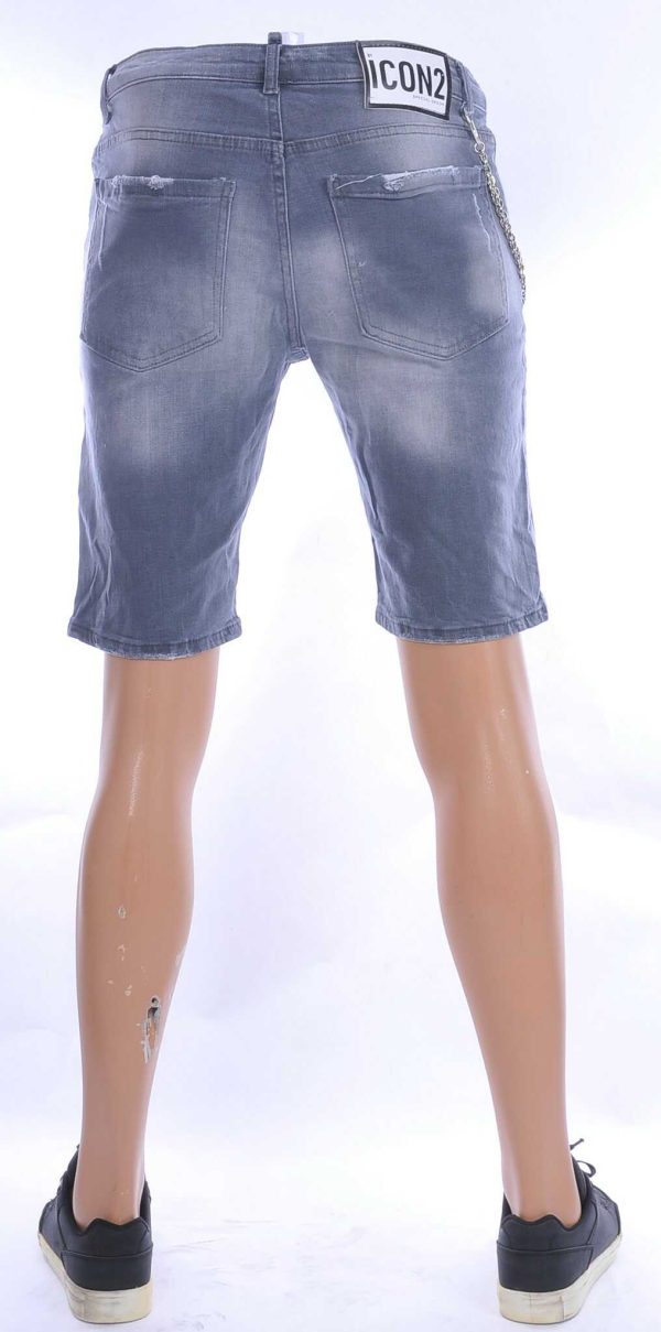 ICON2 hippie gescheurde slim fit heren korte spijkerbroek met verfvlekjes Grijs