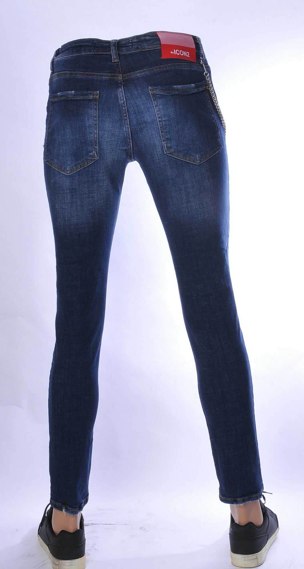 ICON2 hippie gescheurde slim fit stretch heren jeans met verfspatten Blauw