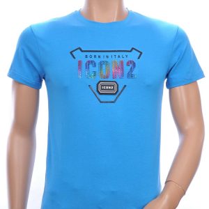 ICON2 ronde hals heren T-shirt met 3D letters Blauw