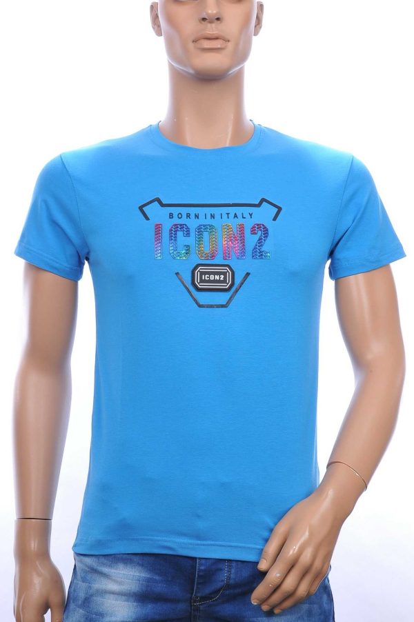 ICON2 ronde hals heren T-shirt met 3D letters Blauw