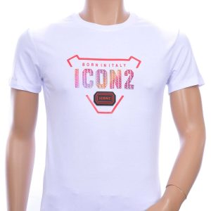 ICON2 ronde hals heren T-shirt met 3D letters Wit