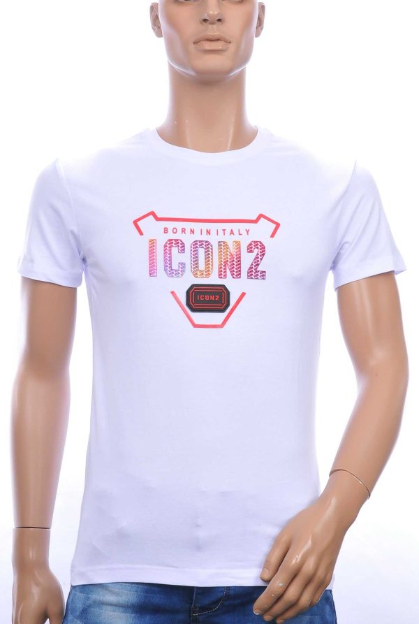 ICON2 ronde hals heren T-shirt met 3D letters Wit