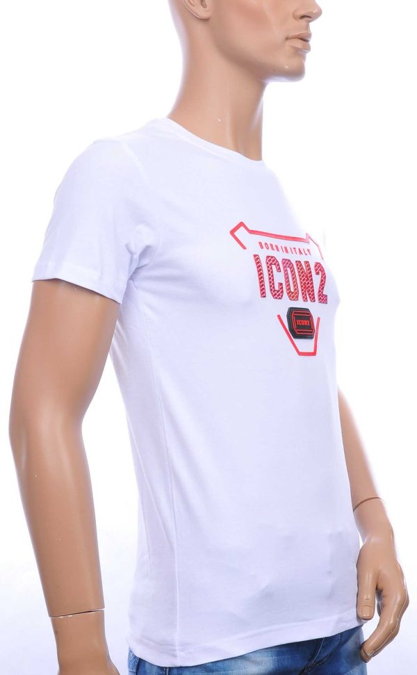 ICON2 ronde hals heren T-shirt met 3D letters Wit