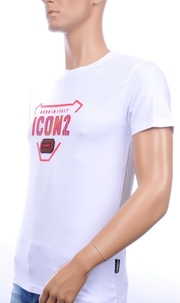 ICON2 ronde hals heren T-shirt met 3D letters Wit