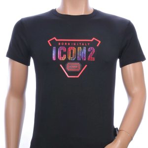 ICON2 ronde hals heren T-shirt met 3D letters Zwart