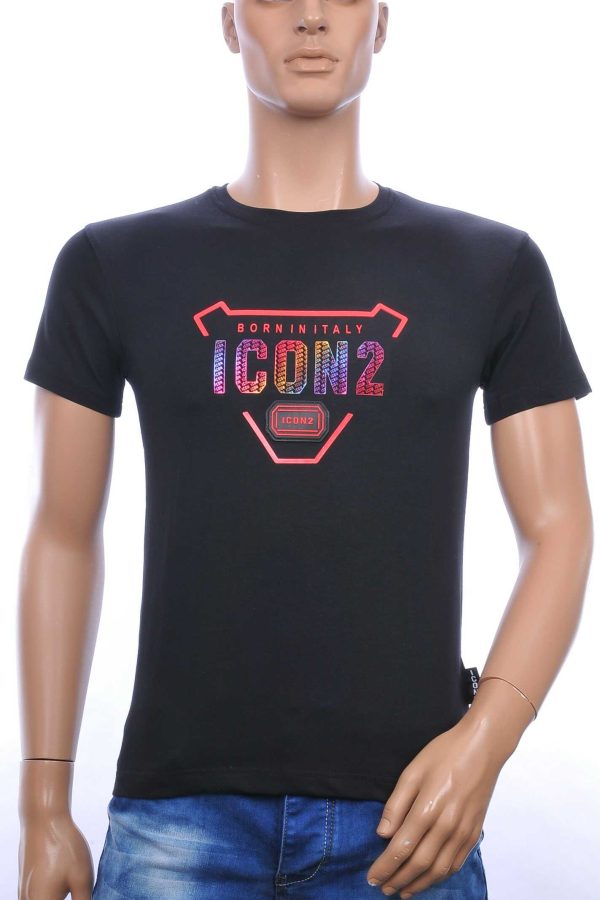 ICON2 ronde hals heren T-shirt met 3D letters Zwart