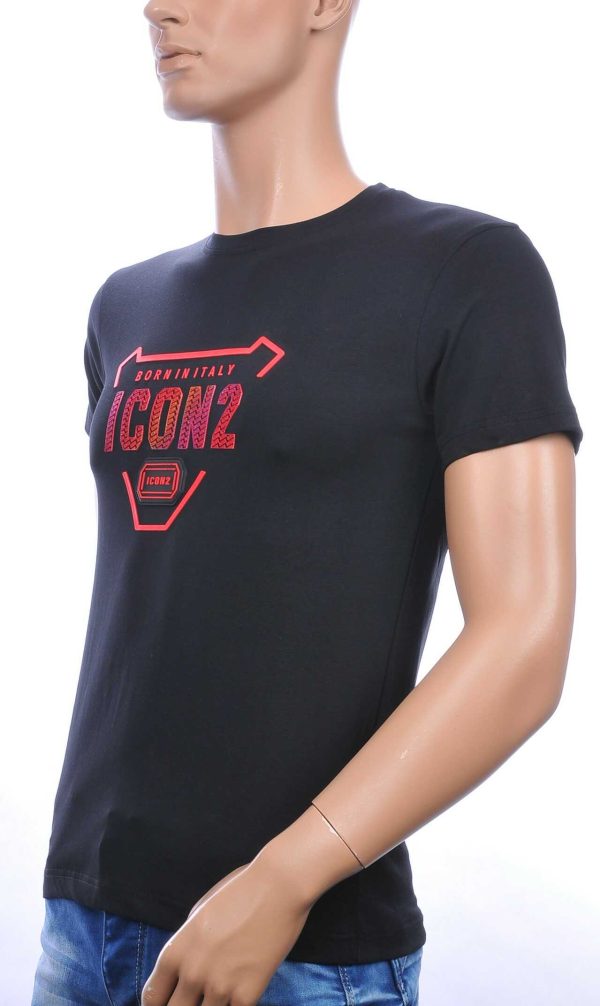 ICON2 ronde hals heren T-shirt met 3D letters Zwart