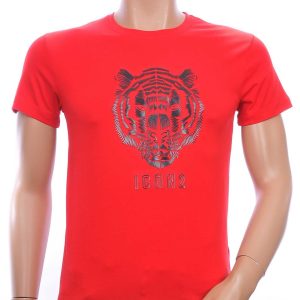 ICON2 ronde hals heren T-shirt met 3D tijgerkop print Rood
