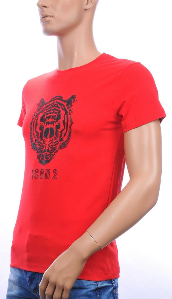 ICON2 ronde hals heren T-shirt met 3D tijgerkop print Rood