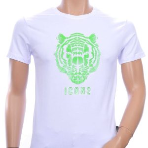 ICON2 ronde hals heren T-shirt met 3D tijgerkop print Wit