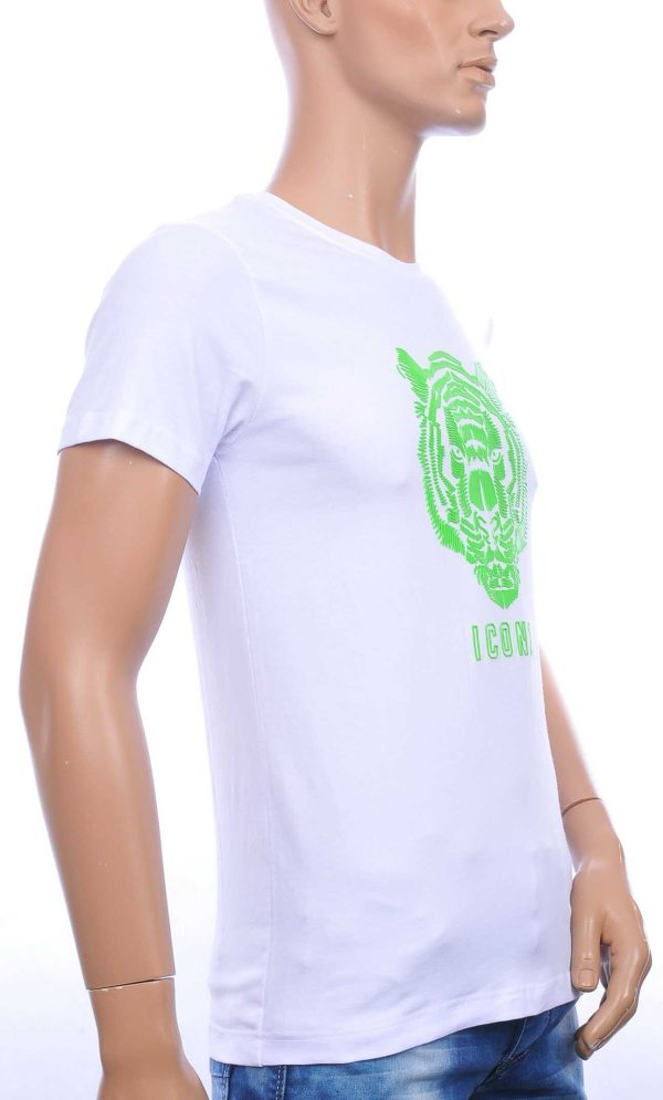 ICON2 ronde hals heren T-shirt met 3D tijgerkop print Wit