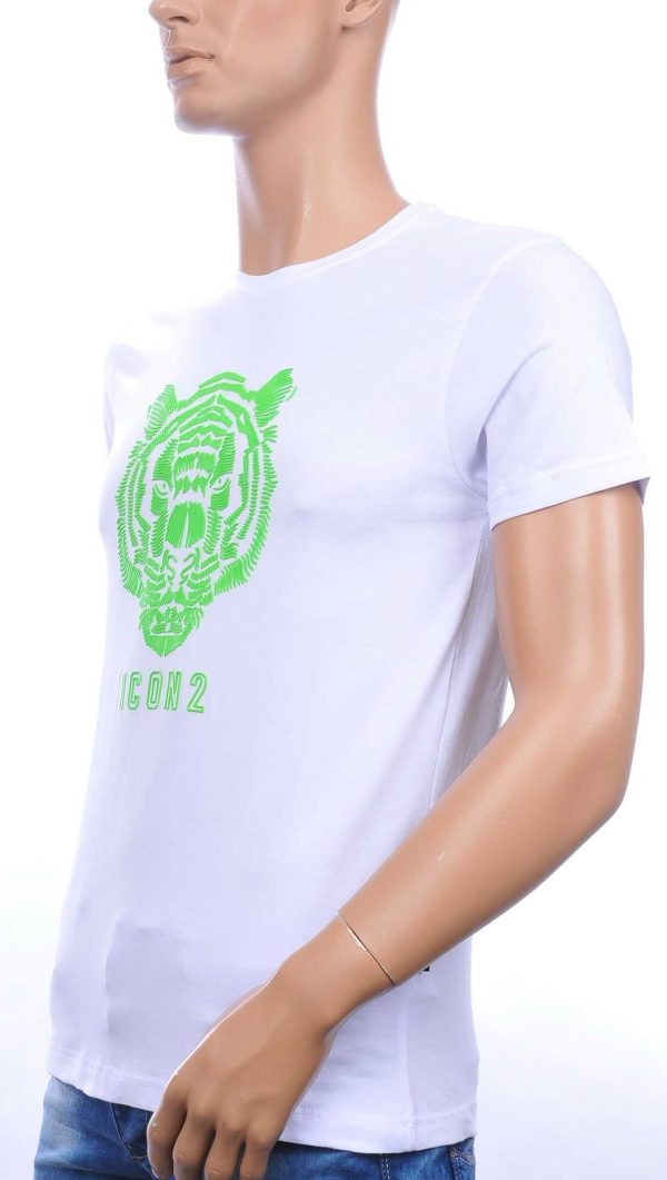 ICON2 ronde hals heren T-shirt met 3D tijgerkop print Wit
