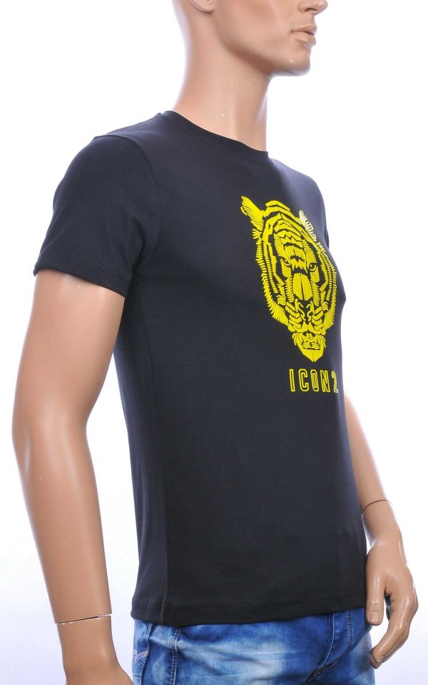 ICON2 ronde hals heren T-shirt met 3D tijgerkop print Zwart-Geel