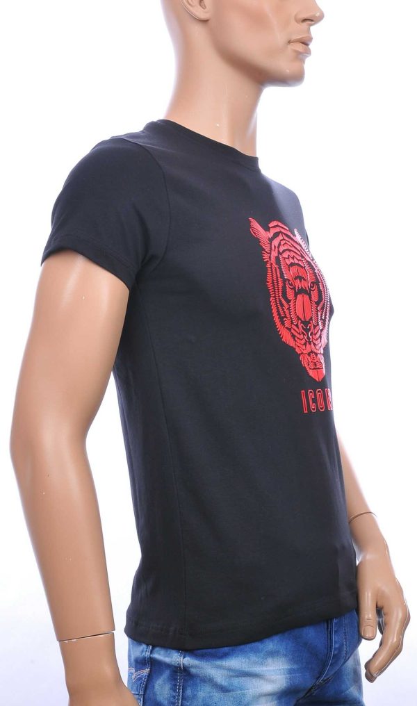 ICON2 ronde hals heren T-shirt met 3D tijgerkop print Zwart-Rood