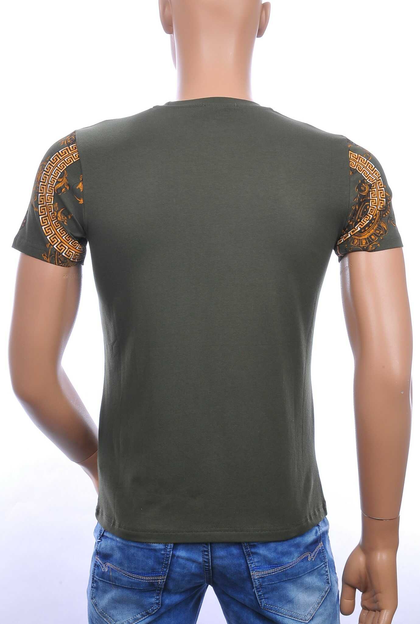 Les DESIGNERS ronde hals T-shirt met geborduurde tijgerkop met steentjes Khaki