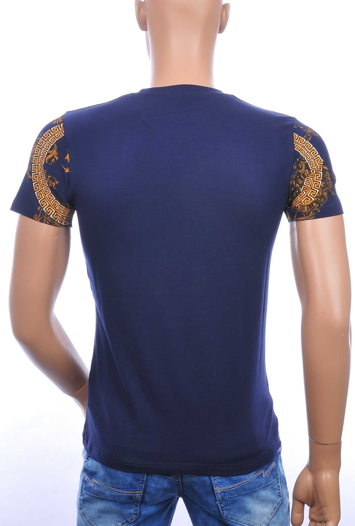 Les DESIGNERS ronde hals T-shirt met geborduurde tijgerkop met steentjes Navy