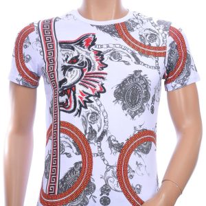 Les DESIGNERS ronde hals T-shirt met geborduurde tijgerkop met steentjes Wit