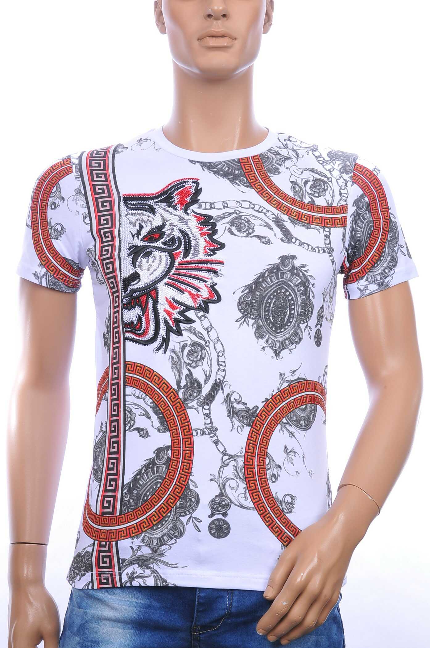 Les DESIGNERS ronde hals T-shirt met geborduurde tijgerkop met steentjes Wit