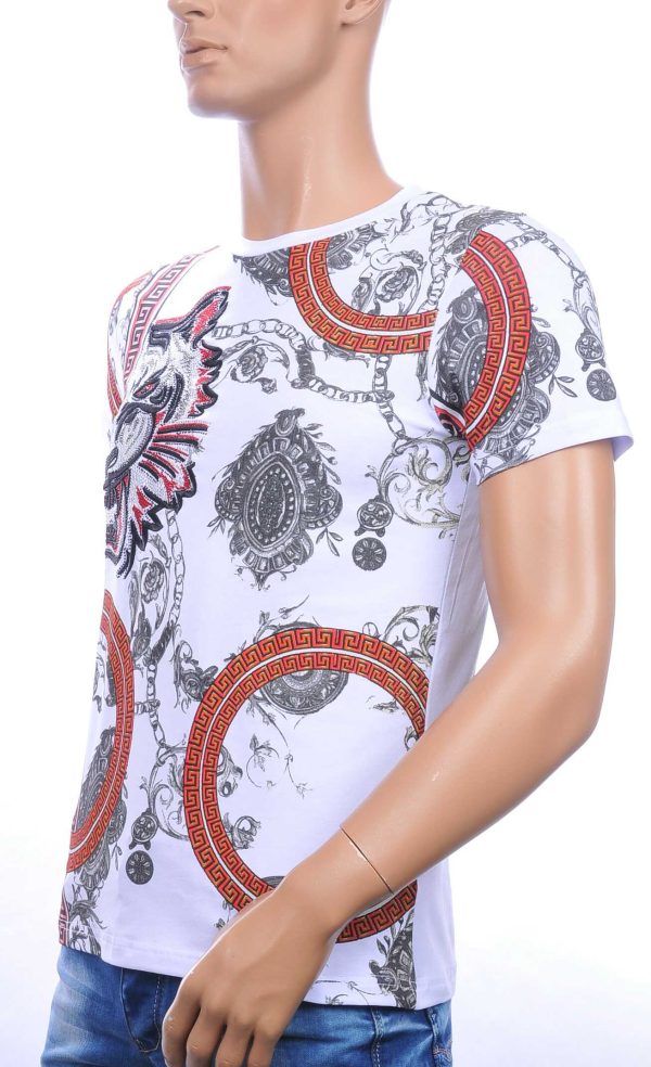 Les DESIGNERS ronde hals T-shirt met geborduurde tijgerkop met steentjes Wit