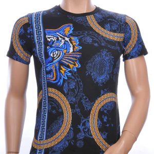 Les DESIGNERS ronde hals T-shirt met geborduurde tijgerkop met steentjes Zwart