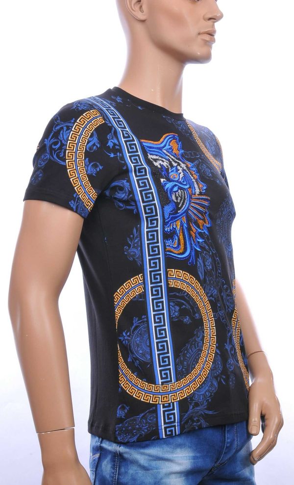 Les DESIGNERS ronde hals T-shirt met geborduurde tijgerkop met steentjes Zwart