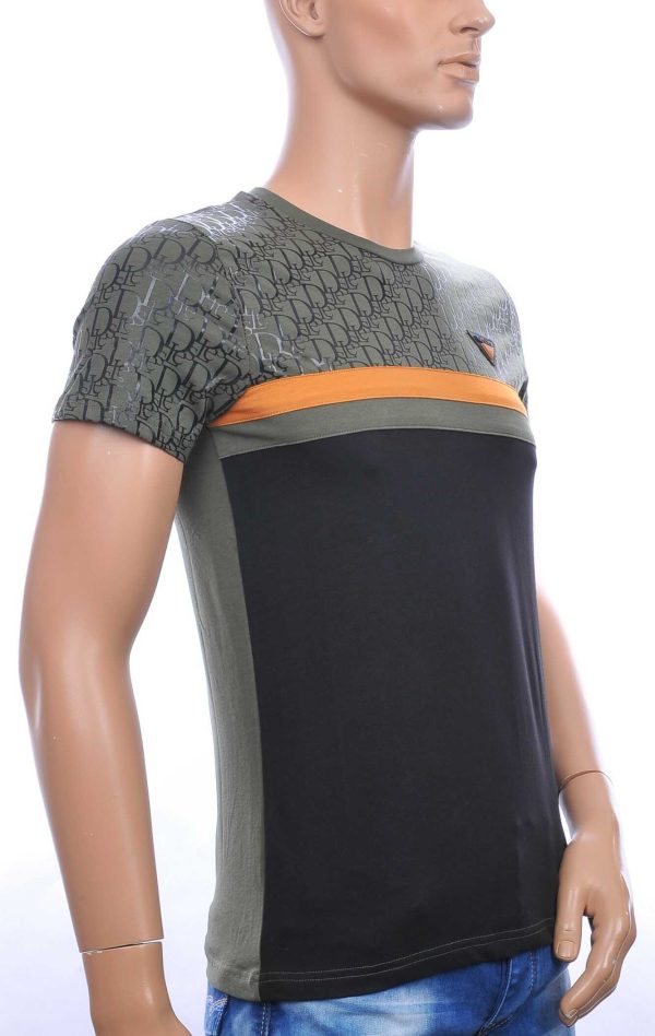 Les Designers trendy ronde hals modern design heren T-shirt Khaki