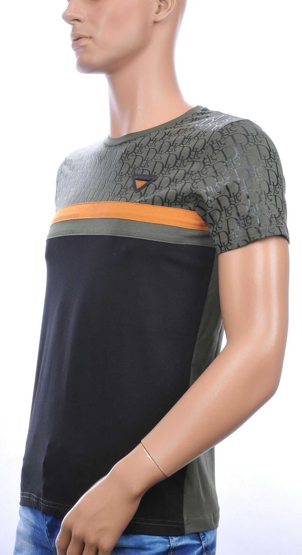 Les Designers trendy ronde hals modern design heren T-shirt Khaki