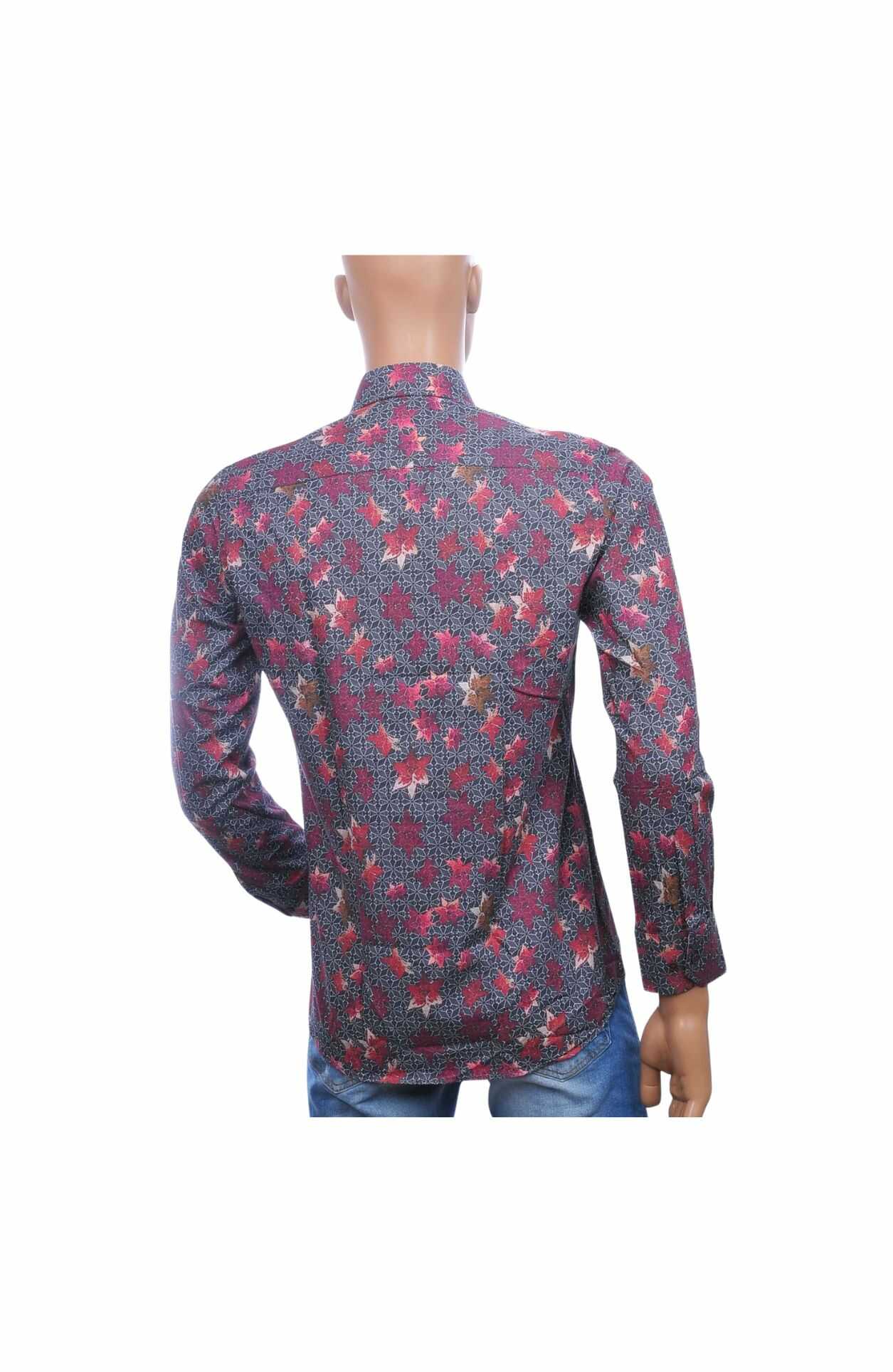 Corrino Slim Fit Heren Overhemd met All-Over Bladeren Dessin – Bordeaux