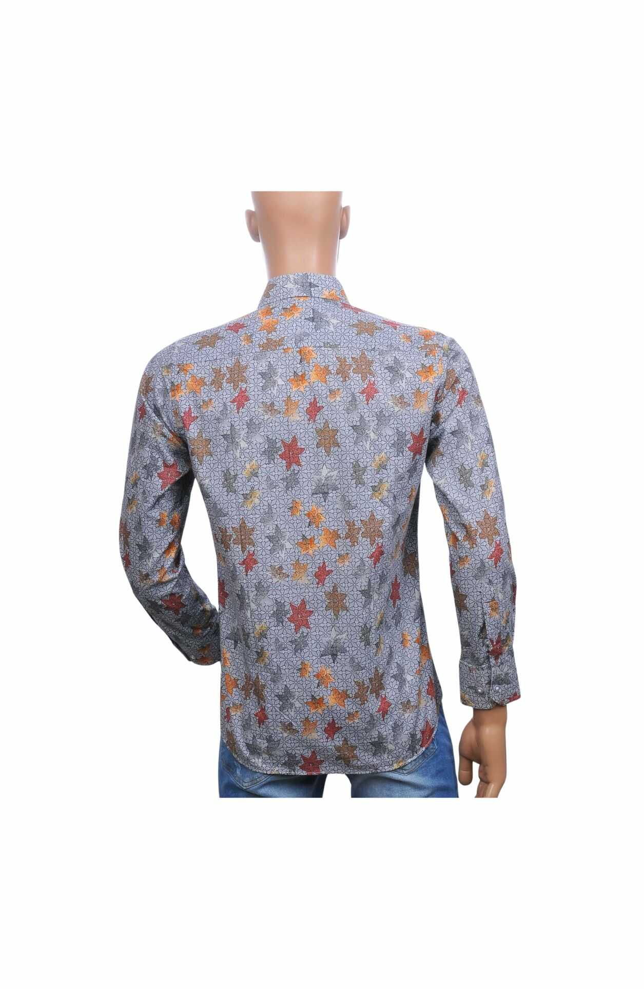 Corrino Slim Fit Heren Overhemd met All-Over Bladeren Dessin – Grijs