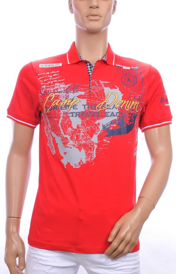 CI-BORG trendy heren polo T-Shirt met tekst print Rood