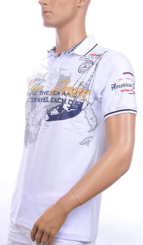 CI-BORG trendy heren polo T-Shirt met tekst print Wit