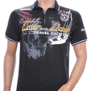 CI-BORG trendy heren polo T-Shirt met tekst print Zwart