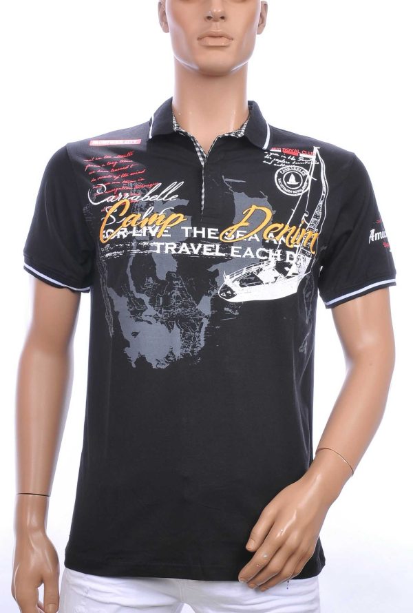 CI-BORG trendy heren polo T-Shirt met tekst print Zwart