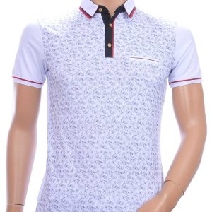 CLUB JU allover modern dessin heren polo T-Shirt met sier borstzakje Wit