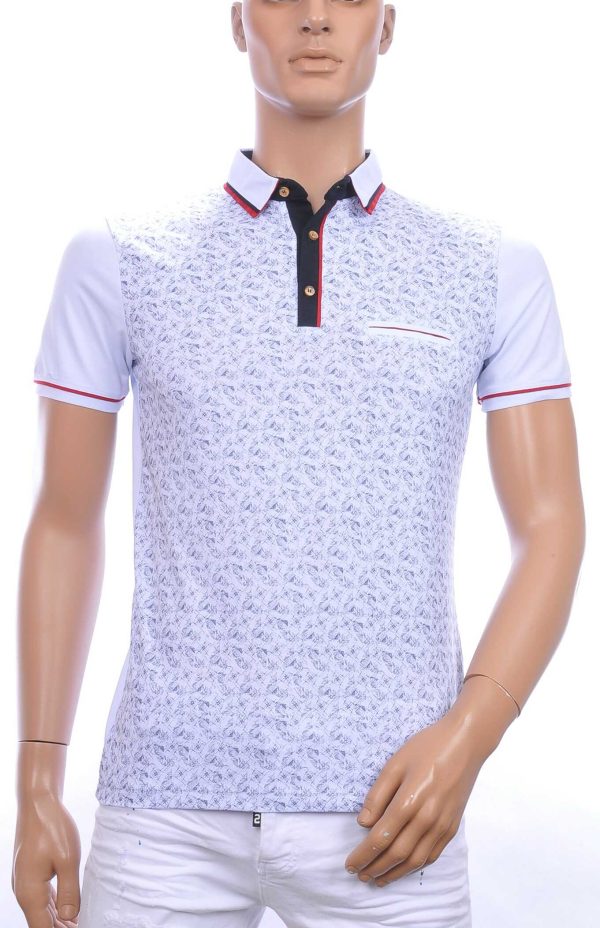 CLUB JU allover modern dessin heren polo T-Shirt met sier borstzakje Wit